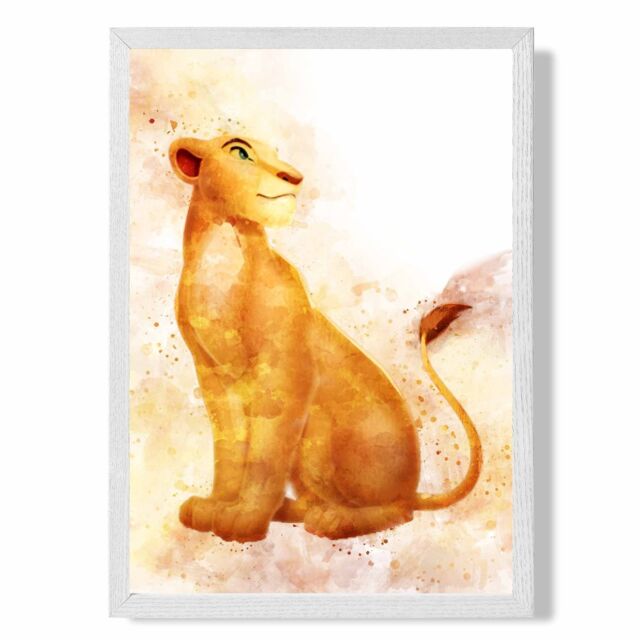 ARTZE Nala Watercolour Lion King Framed Print SIZE: A4 with White Frame in Orange - image 1
