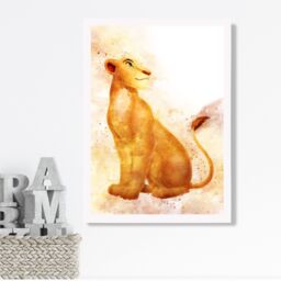 ARTZE Nala Watercolour Lion King Framed Print SIZE: A4 with White Frame in Orange - thumbnail 2