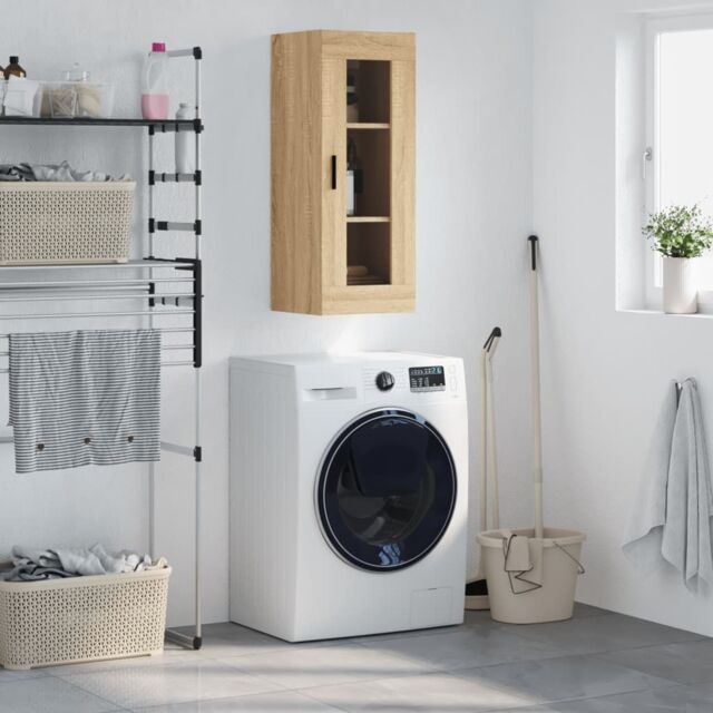 Berkfield Home Wall Mounted Cabinet Sonoma Oak 34.5x34x90 cm in Brown - image 1