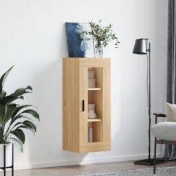 Berkfield Home Wall Mounted Cabinet Sonoma Oak 34.5x34x90 cm in Brown - thumbnail 3