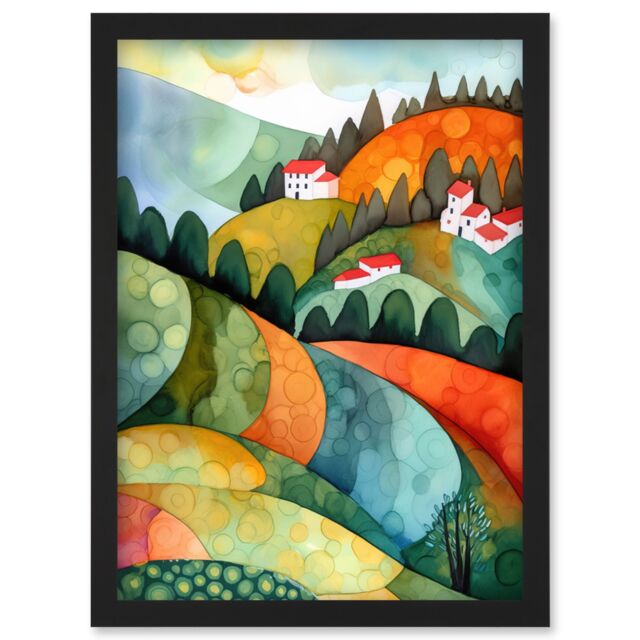 Artery8 Countryside Of Florence Italy Folk Art Artwork Framed Wall Art Print A4 in Black - image 1