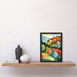 Artery8 Countryside Of Florence Italy Folk Art Artwork Framed Wall Art Print A4 in Black - thumbnail 2