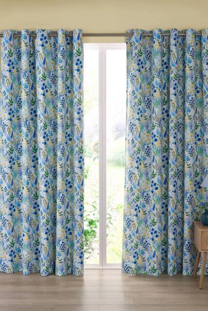 Catherine Lansfield 'Tilly Floral' Fully Reversible Eyelet Curtains in Blue - Size: 168 cm width x 229 cm drop - image 1