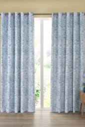 Catherine Lansfield 'Tilly Floral' Fully Reversible Eyelet Curtains in Blue - Size: 168 cm width x 229 cm drop - thumbnail 2