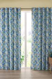 Catherine Lansfield 'Tilly Floral' Fully Reversible Eyelet Curtains in Blue - Size: 168 cm width x 229 cm drop - thumbnail 1