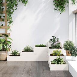 Berkfield Home Garden Planter 4-Tier 106x104.5x36 cm White Solid Wood Pine - thumbnail 3