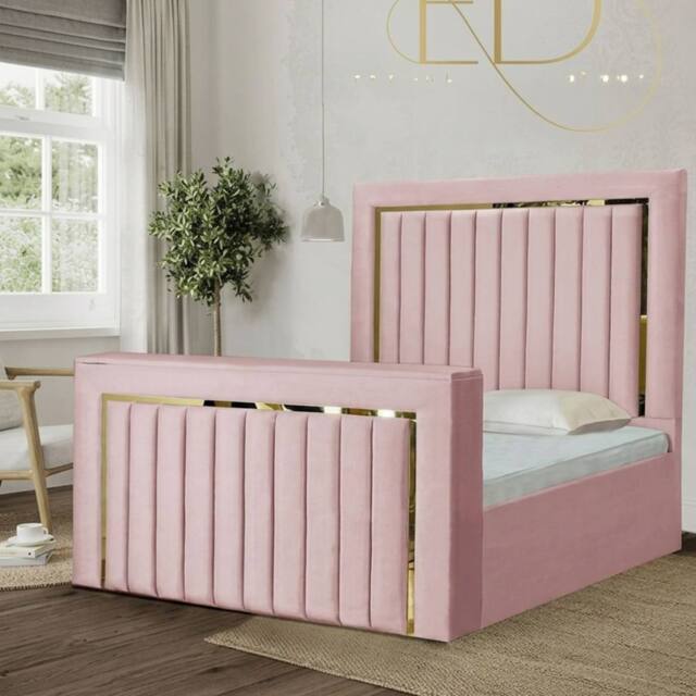 Stratus Interiors Emperor Tv Bed Gold Silver Trim Panel Border - Pink - Size: Super King - image 1