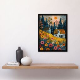 Artery8 Wall Art Print Countryside Spring Hill House Daisy Flowers Art Framed Poster in Black - Size: A4 - thumbnail 4