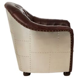 Orsina Classic Armchair with Buttoned Back, Leather Upholstered Chair, Luxe Accent Chair With Black Walnut Orb Feet in Brown - thumbnail 3