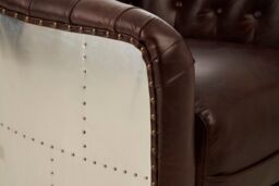 Orsina Classic Armchair with Buttoned Back, Leather Upholstered Chair, Luxe Accent Chair With Black Walnut Orb Feet in Brown - thumbnail 5