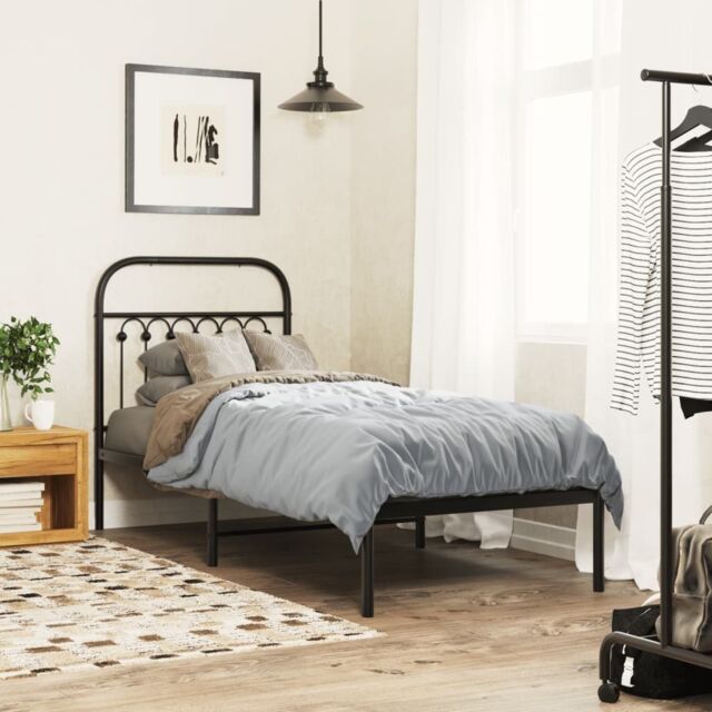 Berkfield Home Metal Bed Frame without Mattress with Headboard Black 80x200cm - Size: 80x200 cm - image 1