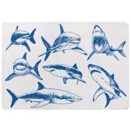 Benjamin Tate Design Graphical Set Of Blue Sharks Isolated On White Background Designer Rug in Natural - Size: Large - thumbnail 1