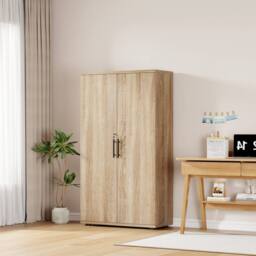 Moderna Oak 2 Door Locking Storage Cabinet Filing Cupboard Office Utility Unit in Brown - thumbnail 4