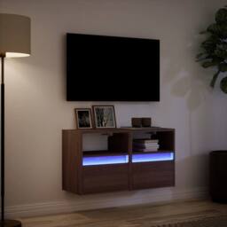 Berkfield Home TV Wall Cabinets with LED Lights 2 pcs Brown Oak 41x31x45 cm - Size: 41 x 31 x 45 cm - thumbnail 5