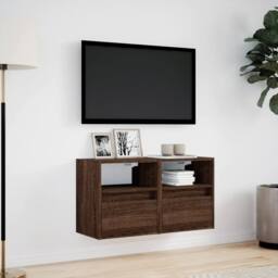 Berkfield Home TV Wall Cabinets with LED Lights 2 pcs Brown Oak 41x31x45 cm - Size: 41 x 31 x 45 cm - thumbnail 4