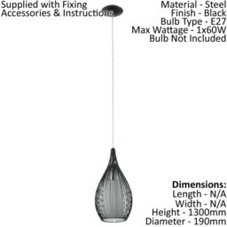 Loops Pendant Light Colour Black Shade Black White Satin Glass Steel Bulb E27 1x60W - thumbnail 2