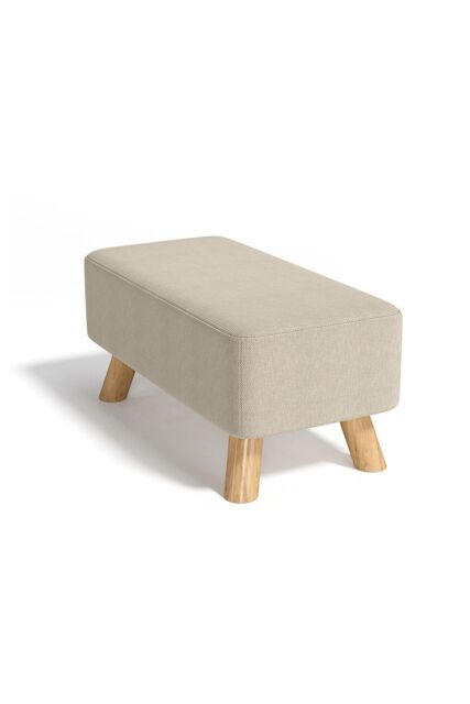 Beige Linen Tofu-shaped Footrest with Solid Wooden Legs - image 1