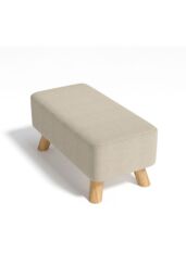 Beige Linen Tofu-shaped Footrest with Solid Wooden Legs - thumbnail 3