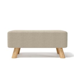 Beige Linen Tofu-shaped Footrest with Solid Wooden Legs - thumbnail 4