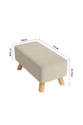 Beige Linen Tofu-shaped Footrest with Solid Wooden Legs - thumbnail 6
