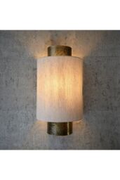 Netlighting Indara 1 Light Wall Aged Hammered Bronze Natural Linen Fabric E14 in Beige - thumbnail 2