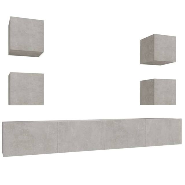 Berkfield Home 6 Piece TV Cabinet Set Concrete Grey Engineered Wood - image 1