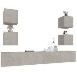 Berkfield Home 6 Piece TV Cabinet Set Concrete Grey Engineered Wood - thumbnail 4