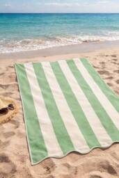 Allure Bath Fashions Large Scalloped Striped Beach Towel - 100% Cotton in Green - thumbnail 5
