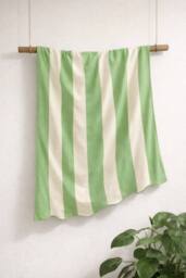 Allure Bath Fashions Large Scalloped Striped Beach Towel - 100% Cotton in Green - thumbnail 2