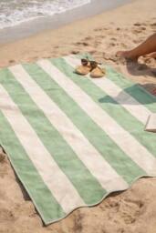 Allure Bath Fashions Large Scalloped Striped Beach Towel - 100% Cotton in Green - thumbnail 4