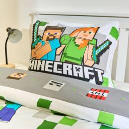 OHS Kids Minecraft Reversible Duvet Cover Set Bedding in Grey - Size: Single - thumbnail 2