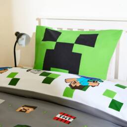 OHS Kids Minecraft Reversible Duvet Cover Set Bedding in Grey - Size: Single - thumbnail 3
