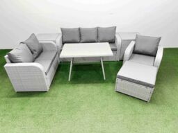 Fimous Patio Dining Table & Chairs Sets with Reclining Chair 2 Side Tables in Light Grey - thumbnail 1
