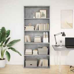 Berkfield Home Book Cabinet Concrete Grey 80x30x189 cm Engineered Wood - Size: 80 x 30 x 189 cm - thumbnail 2