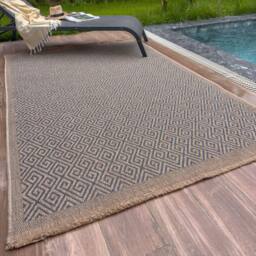 THE RUGS Jute Looking Greek Key Design Outdoor Rugs Garden Patio Nature 5100 in Blue - Size: 200 cm x 290 cm