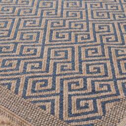 THE RUGS Jute Looking Greek Key Design Outdoor Rugs Garden Patio Nature 5100 in Blue - Size: 200 cm x 290 cm - thumbnail 3