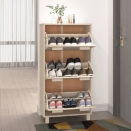 Berkfield Home Shoe Cabinet HAMAR Honey Brown 59.5x35x117 cm Solid Wood Pine in Light Tan - thumbnail 6