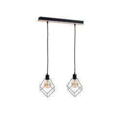 Netlighting Ruben Bar Pendant Ceiling Light Wood 55cm 2x E27 in Brown