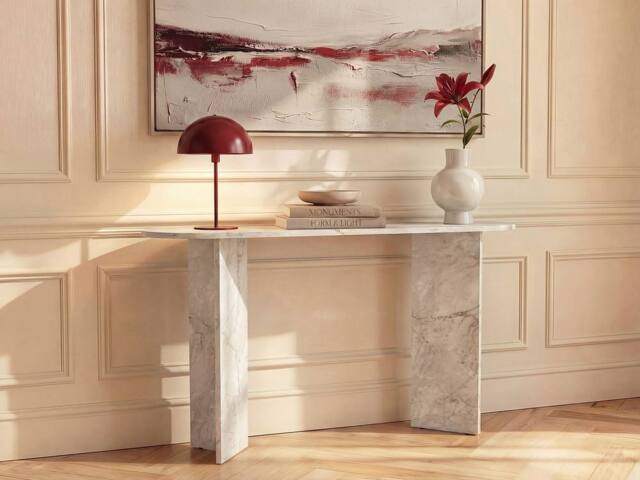 Vente-unique Console - White Marble Effect - TOPANIA - image 1