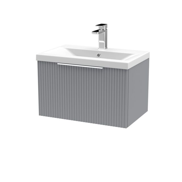 Balterley Fluted Wall Hung 1 Drawer Vanity Basin Unit & Basin 600mm - Satin Grey - image 1