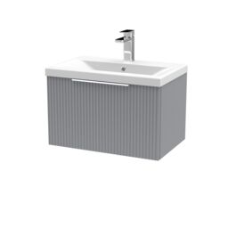 Balterley Fluted Wall Hung 1 Drawer Vanity Basin Unit & Basin 600mm - Satin Grey
