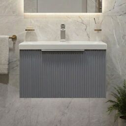 Balterley Fluted Wall Hung 1 Drawer Vanity Basin Unit & Basin 600mm - Satin Grey - thumbnail 6