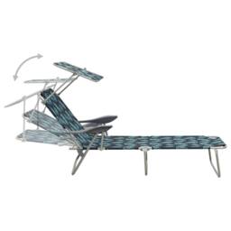 Berkfield Home Sun Lounger with Canopy Steel Leaf Print in Navy - thumbnail 4