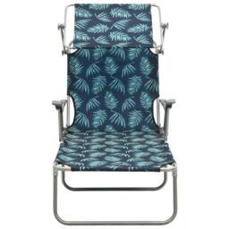 Berkfield Home Sun Lounger with Canopy Steel Leaf Print in Navy - thumbnail 2