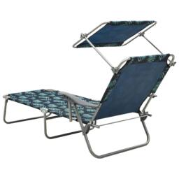 Berkfield Home Sun Lounger with Canopy Steel Leaf Print in Navy - thumbnail 3