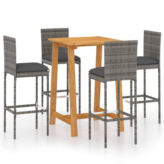 Berkfield Home 5 Piece Garden Bar Set with Cushions Poly Rattan Grey - image 1