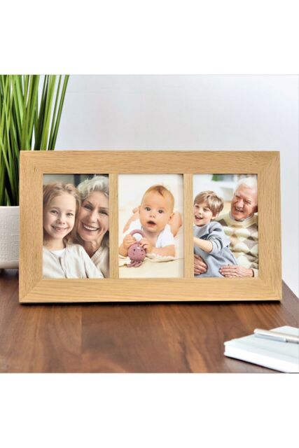 MijMoj Design Solid Oak Triple Aperture Photo Frame - Three Photo Collage Frame in Light Oak - image 1