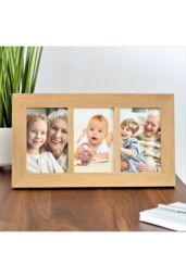 MijMoj Design Solid Oak Triple Aperture Photo Frame - Three Photo Collage Frame in Light Oak