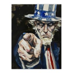 "Artery8 War WWII USA Uncle Sam Want You Sinister Dark Wall Art Print in Blue - Size: W24"" x H32""" - thumbnail 1