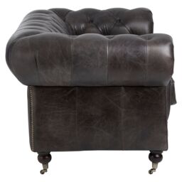 Orsina 2 Seat Grey Leather Sofa-Chesterfield Design Couch With Stud Detail-Velvet Sofa With Rolled Armrests - thumbnail 5